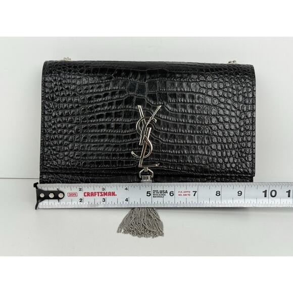 Saint Laurent Kate Tassel Croc-Embossed Leather Shoulder Bag in Black - Picture 15 of 16